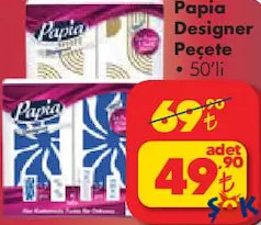 PAPİA DESİGNER PEÇETE 50'Lİ fiyat ve kampanya bilgisi
